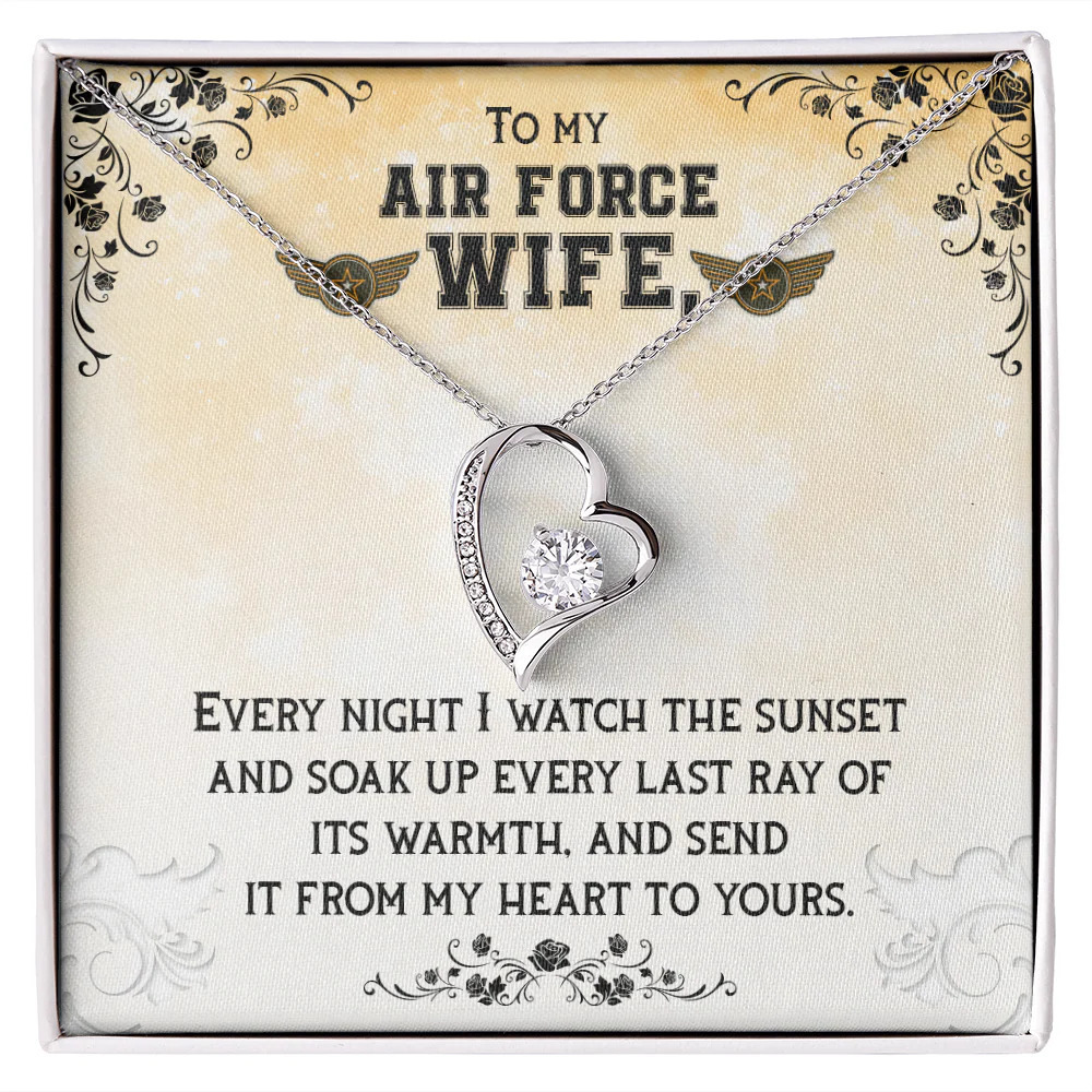 Air Force Wife Heart Forever Love CZ Heart Necklace White Gold Standard Box